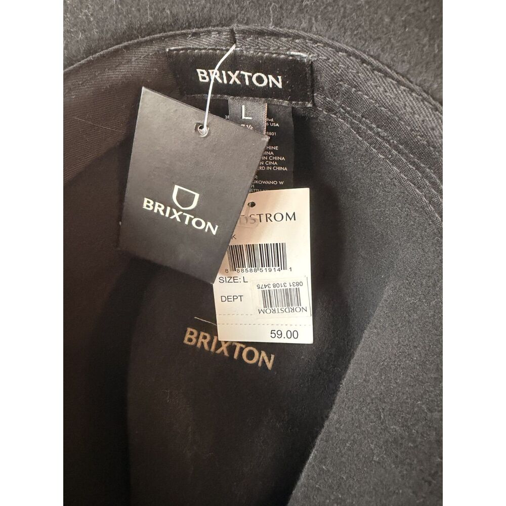 Brixton Messer Fedora Hat Black Wool Felt Size L 7 1/2 60cm NWT Leather Band